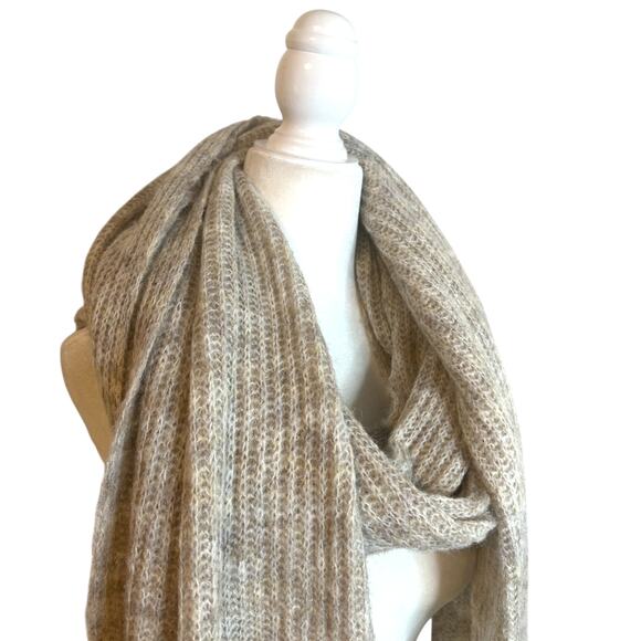 Anthropologie Scarf Extra Long Wool Fringe Grey Brown - Picture 2 of 4